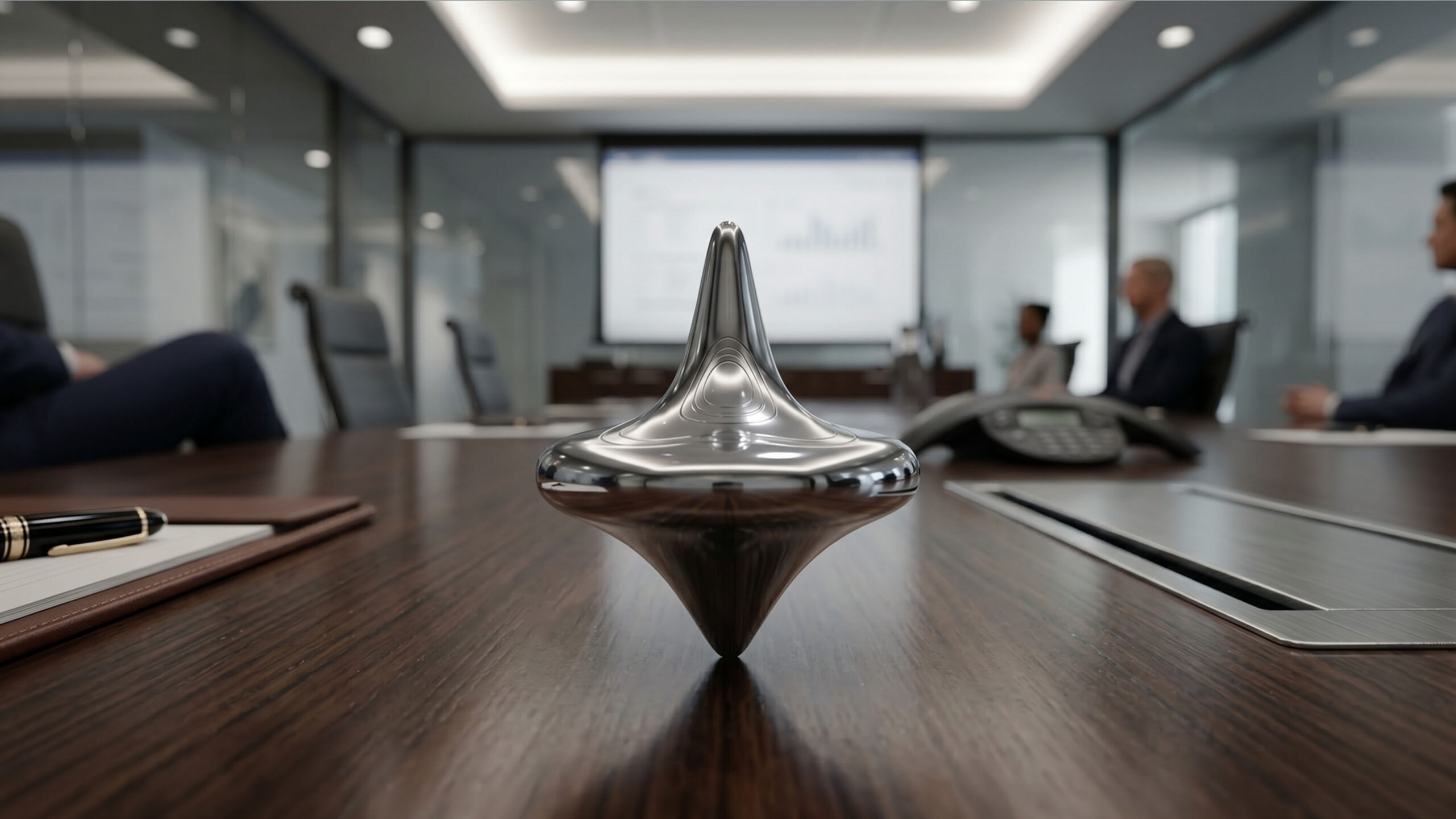 A spinning top in a boardroom